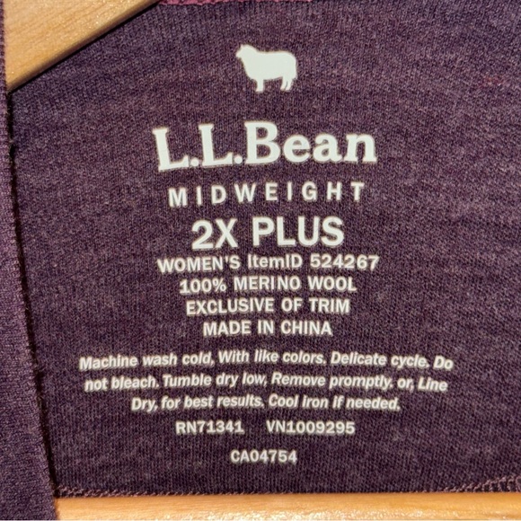 L.L. Bean Women's Midweight 250 Crew 100% Merino Wool Midweight 2X Plus Top - Picture 6 of 10